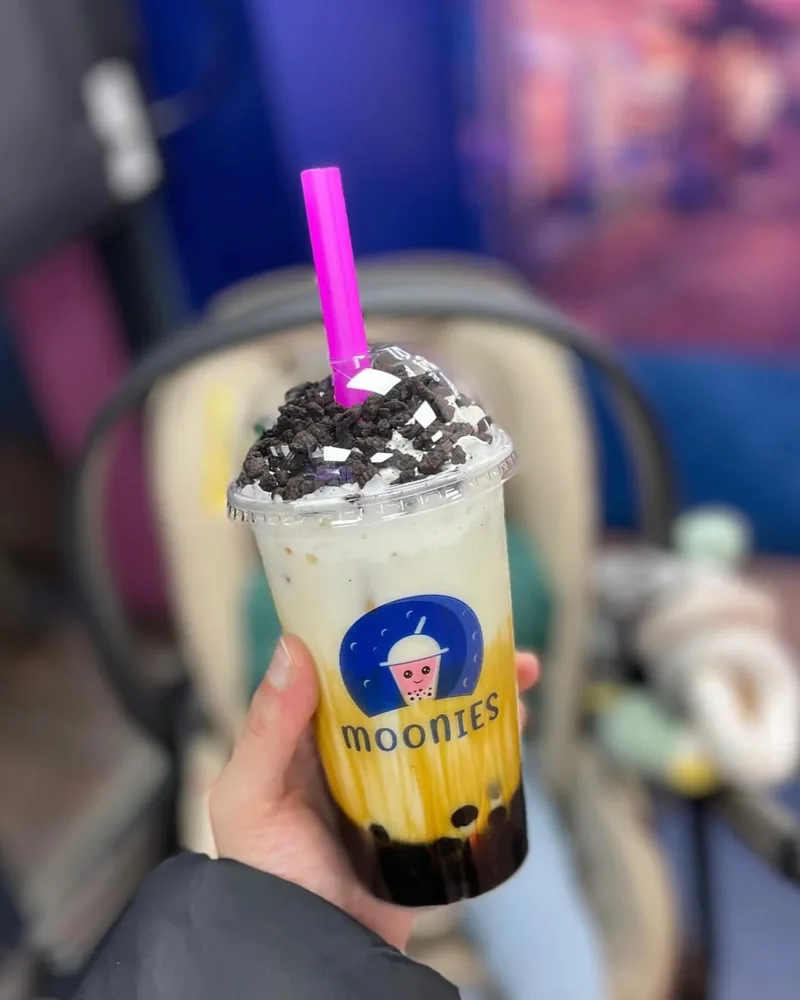 Moonies Brown Sugar Milk Deluxe with pearls, cream and Oreo topping